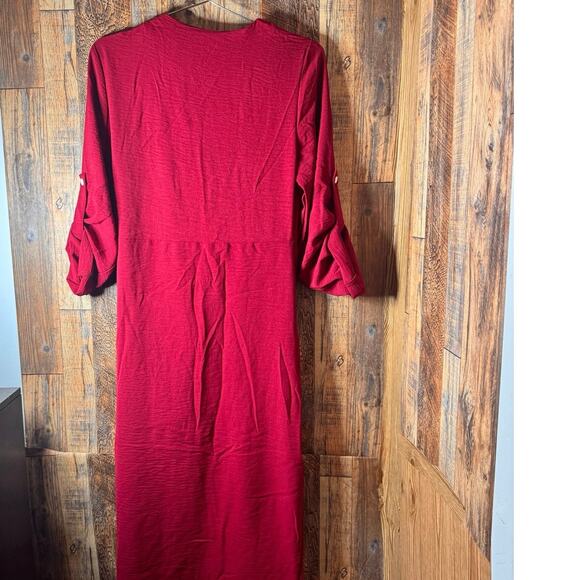 SHEIN Burgundy Button Front Tie Waist Midi Dress | Size S (US 4 / EU 36) - Picture 3 of 4